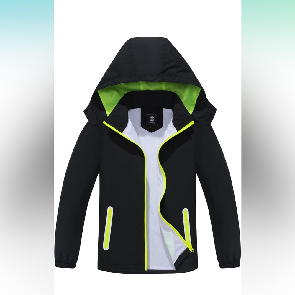 Kids Black and White Rain Jacket with Breathable Mesh Lining-waterproof Size 8-9